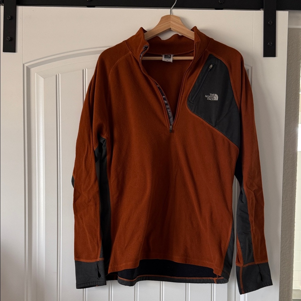 The North Face Rust and Black Half-Zip Pullover
